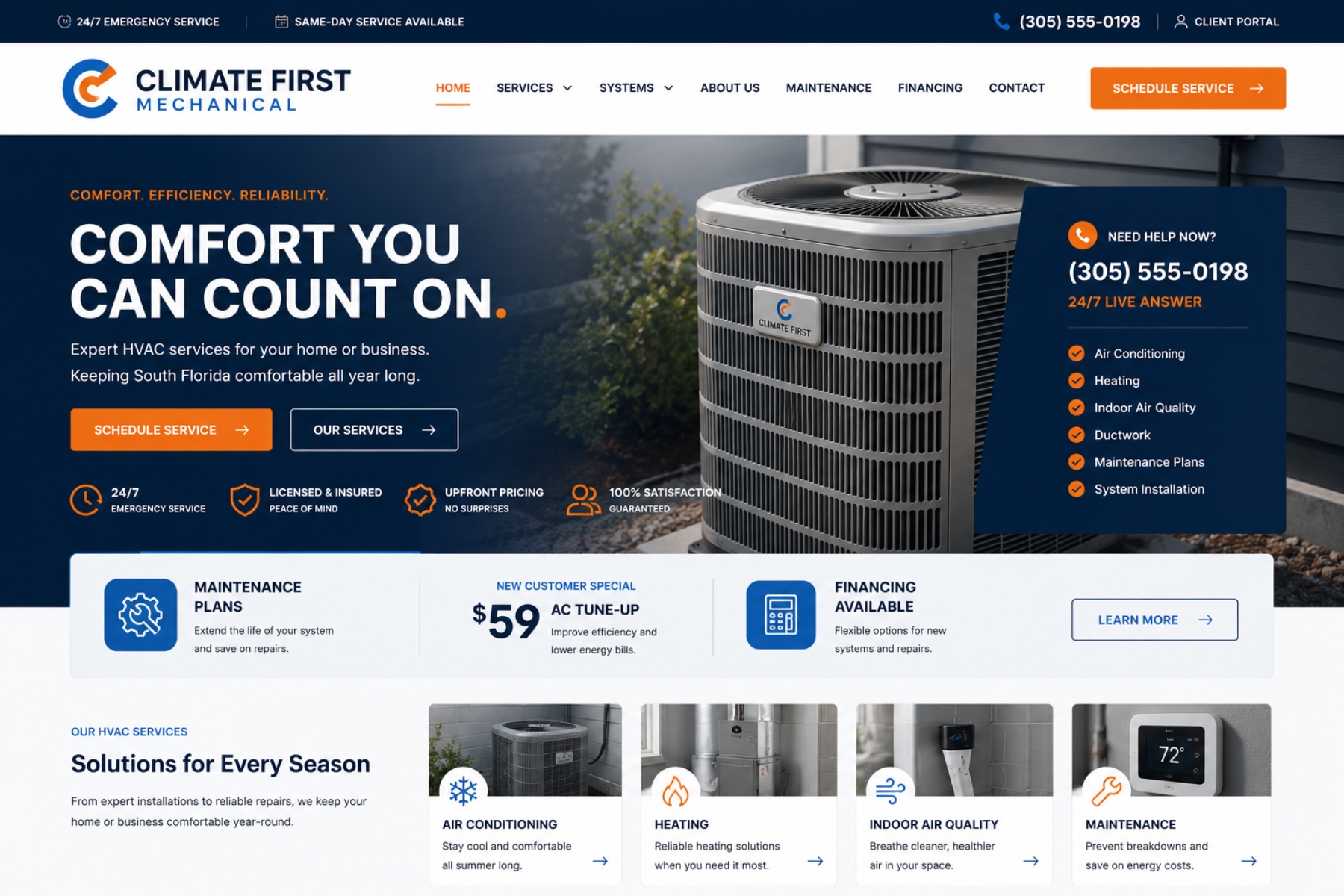 HVAC website example — Climate First Mechanical