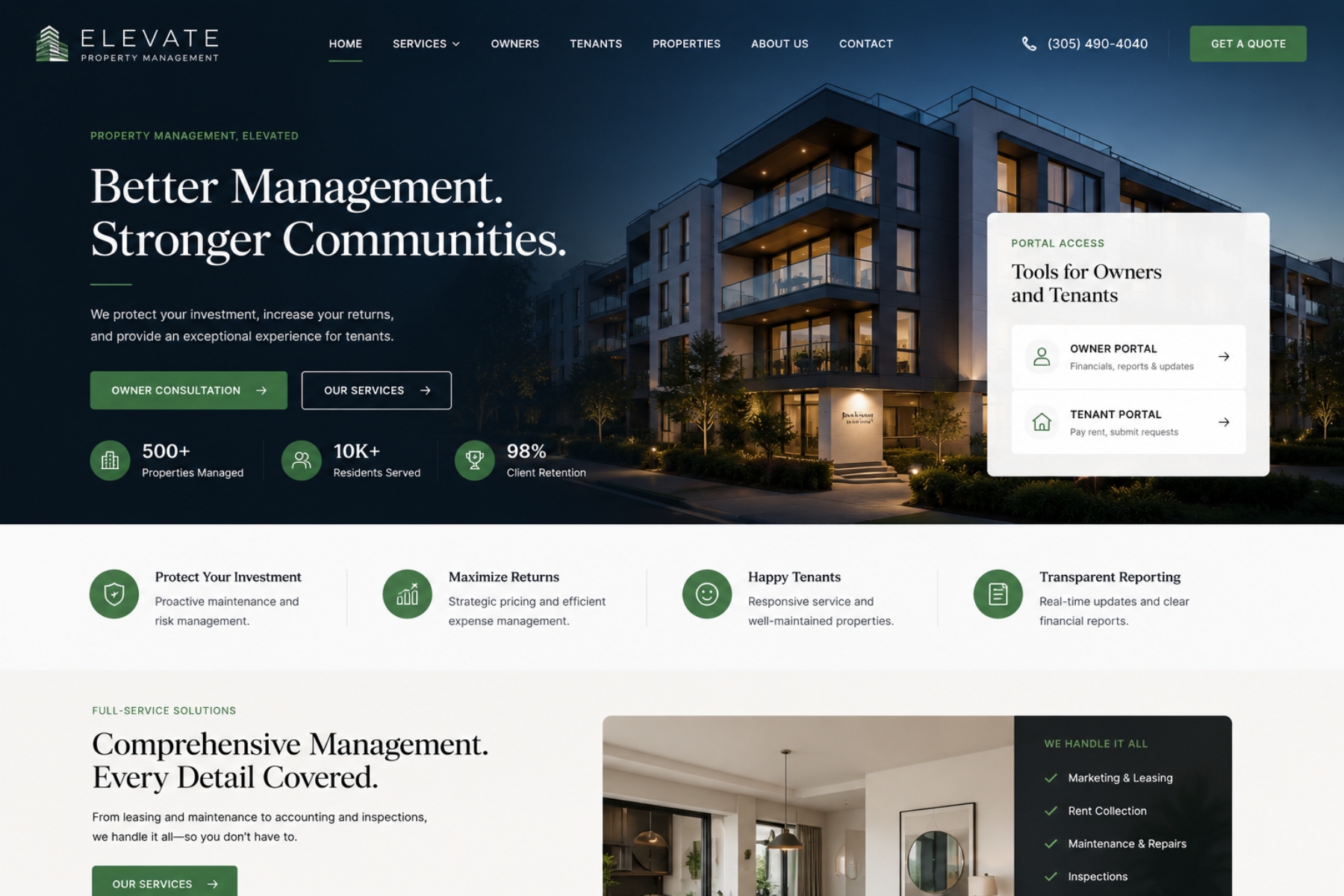 Property Management website example — Elevate Property Management