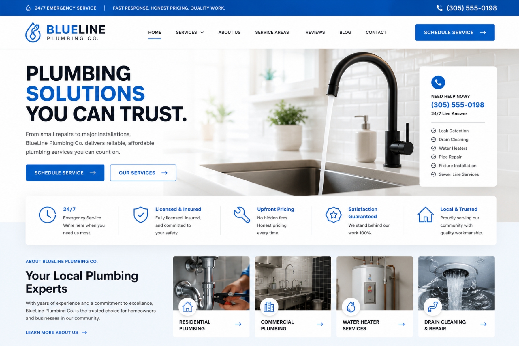 Plumbing website example — BlueLine Plumbing Co.