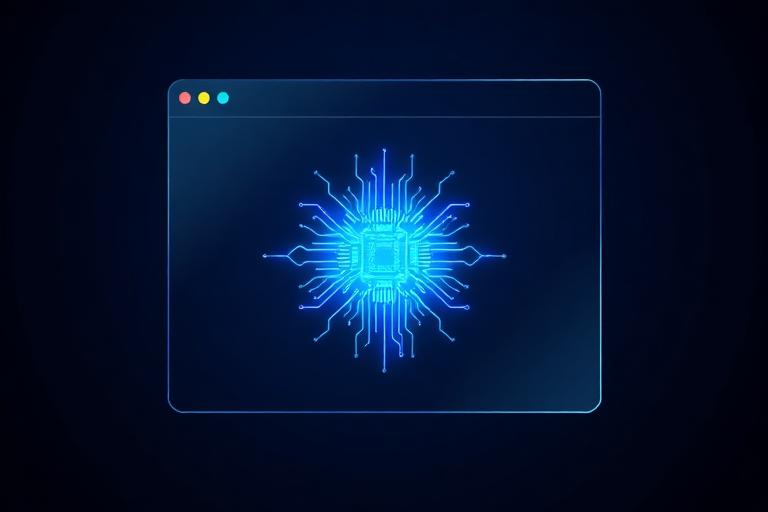 Browser window fused with a glowing neural chip