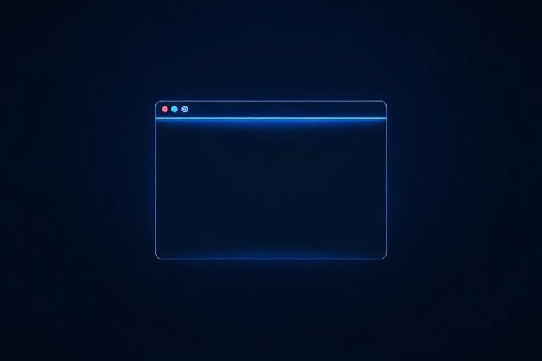 Minimal glowing browser window on a dark background