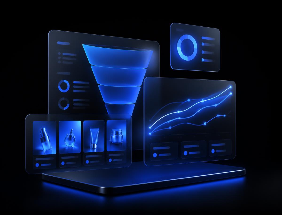 Digital marketing dashboard with conversion funnel and campaign performance